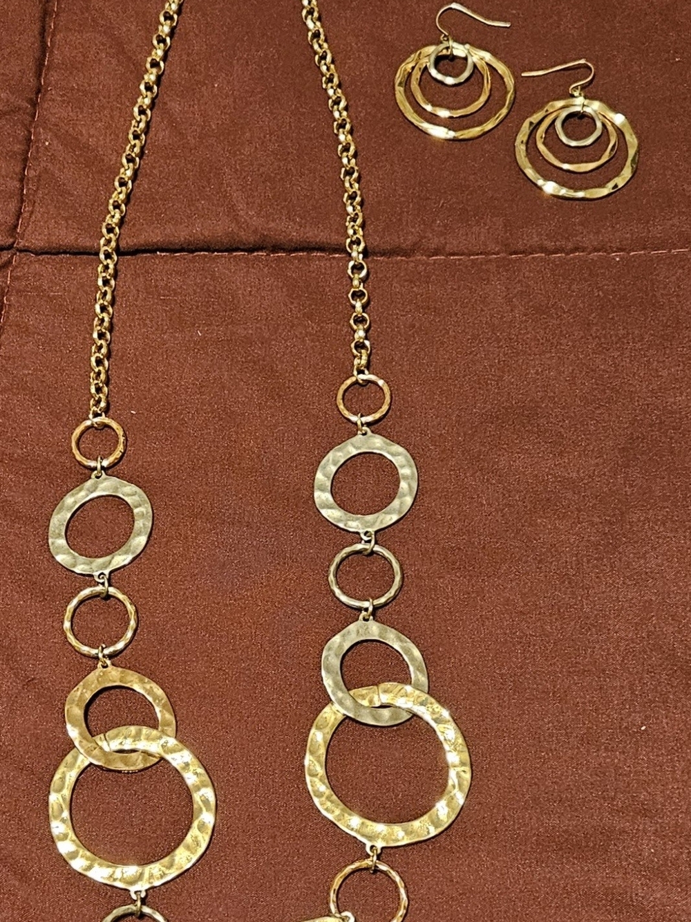 Gold & Silver Tone Hammered Circle Necklace and Earring Set - Women Jewelry